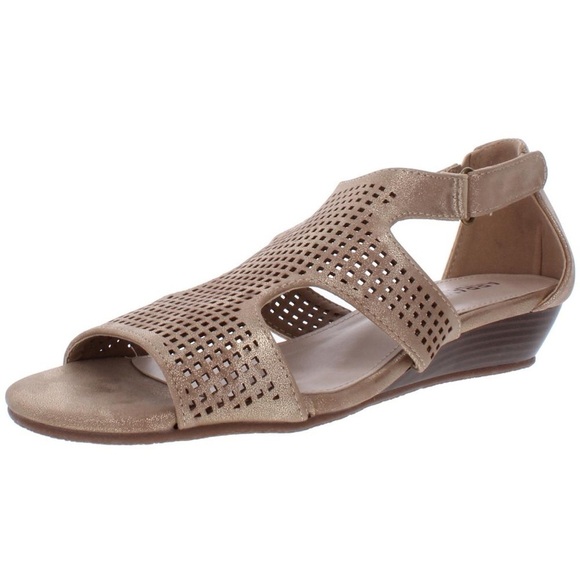 Array Womens Tati Shimmer Faux Leather Wedge Sandals - Picture 1 of 13